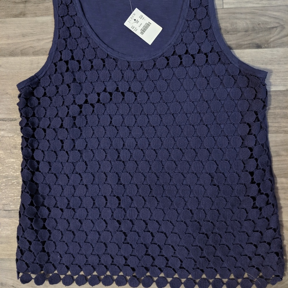 NWT - J Crew Crochet Tank Top Small Purple Cotton Layered Embellished